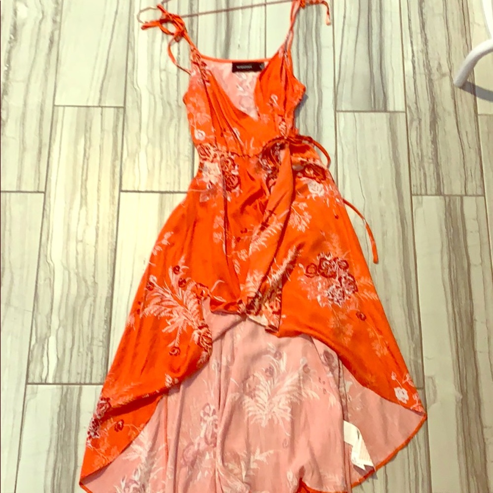 mink pink orange dress MINKPINK Jacques Contrast Orange Mini Dress